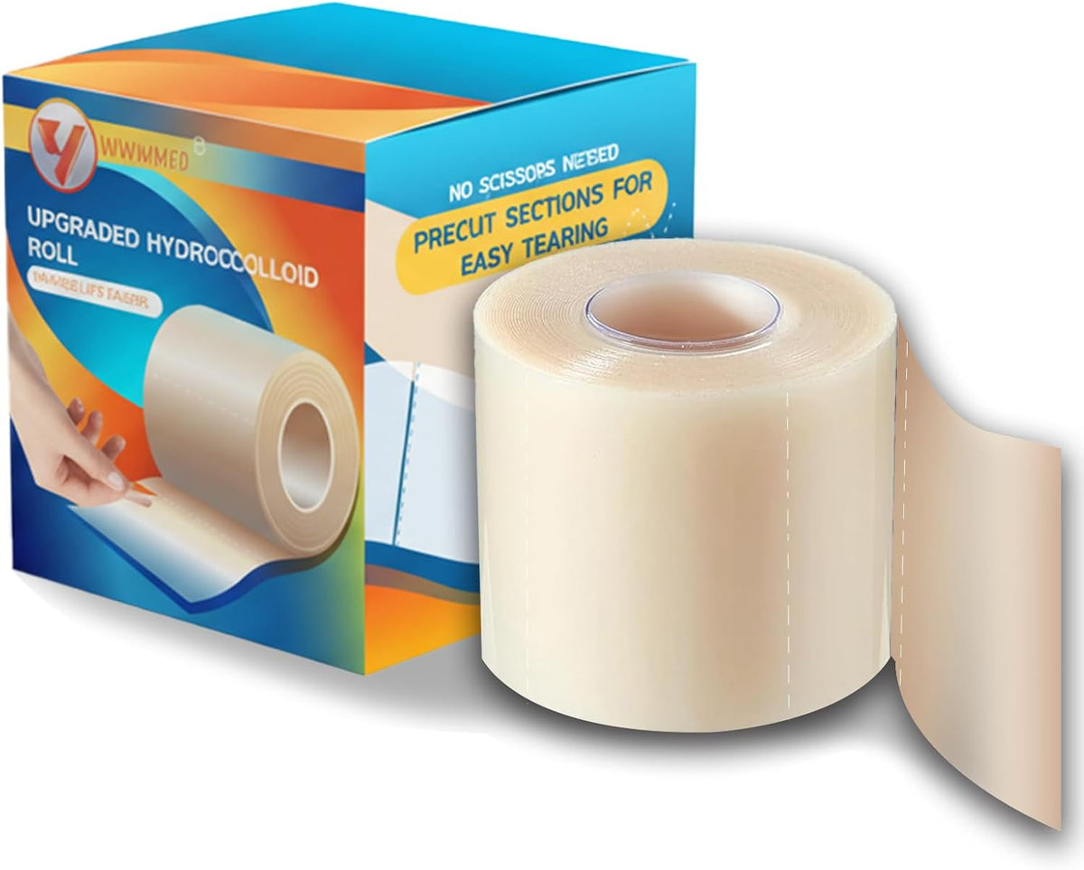 Hydrocolloid Roll for Wound Care, 2in x 4.8ft Self-Adhesive Hydrocolloid Bandages, Cut-to-Size, Waterproof & Ultra Absorbent, for Burns, Acne, Blisters, Cuts, and Post-Surgical Care