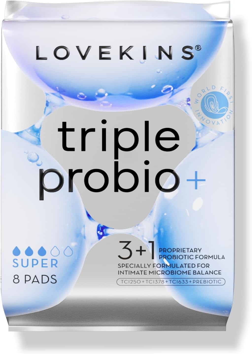 Lovekins Triple ProBio Super Pads, Heavy Flow, 45x Absorption, Ultra-Thin Design