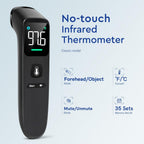 Viproud Touchless Thermometer for Kids and Adults, 1-Second Reading, Black | Large LED Screen, Fever Indicator, Mute Mode, Memory Recall, Dule Mode Forehead/Object, for All Ages