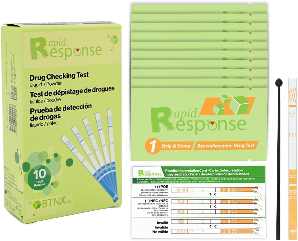 Rapid Response Benzodiazepine Test Strip Drug Checking Test for Liquid and Powder Substances, Quick Results in Minutes, Easy to Use, High Sensitivity - 10 Tests