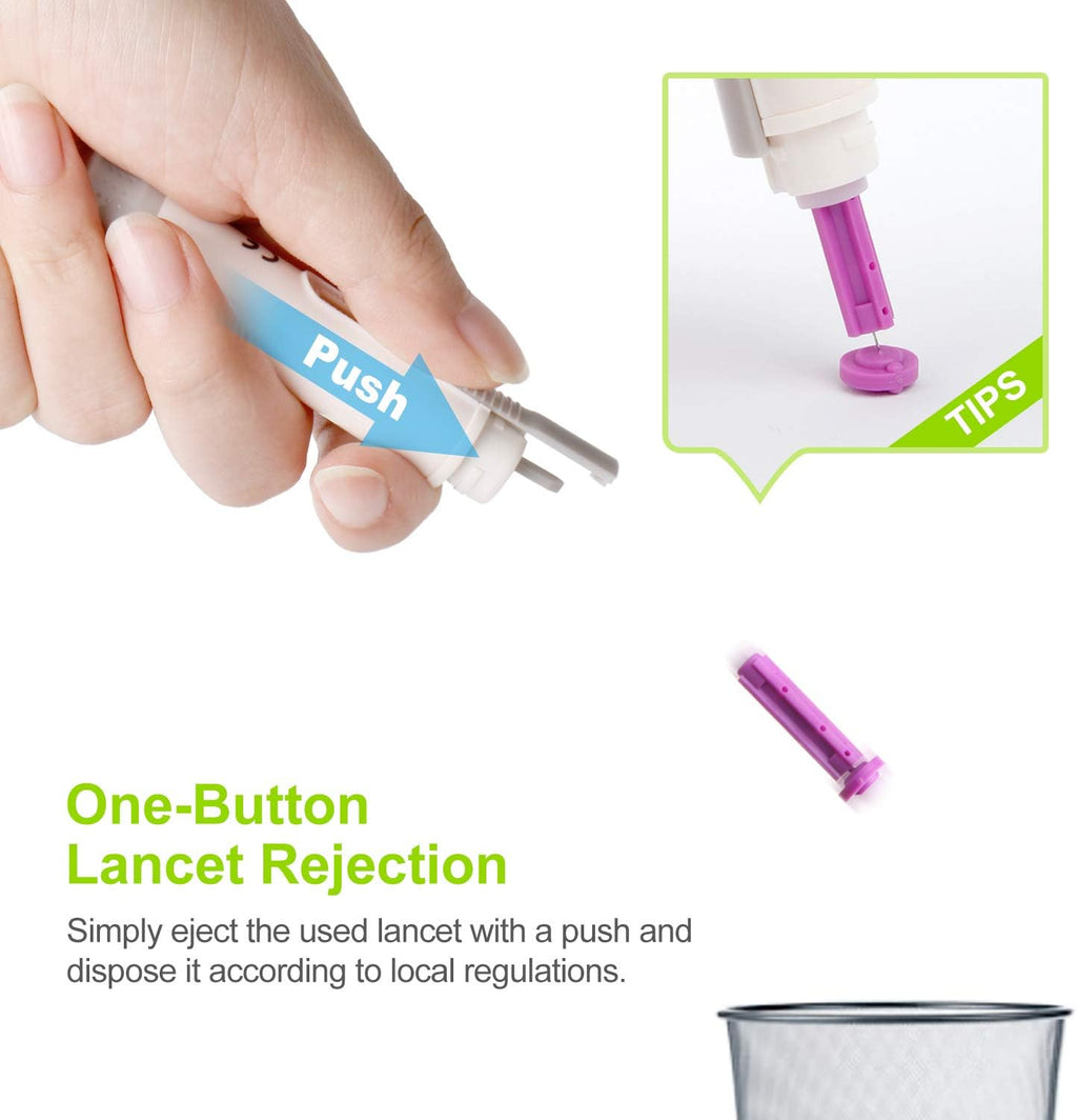 AUVON Lancets for Diabetes Testing with Lancing Device, 100 Pack, 30 Gauge | Lancets with Painless and Contactless Design, Adjustable Depth Lancing Device, Works Effectively with Small Drops