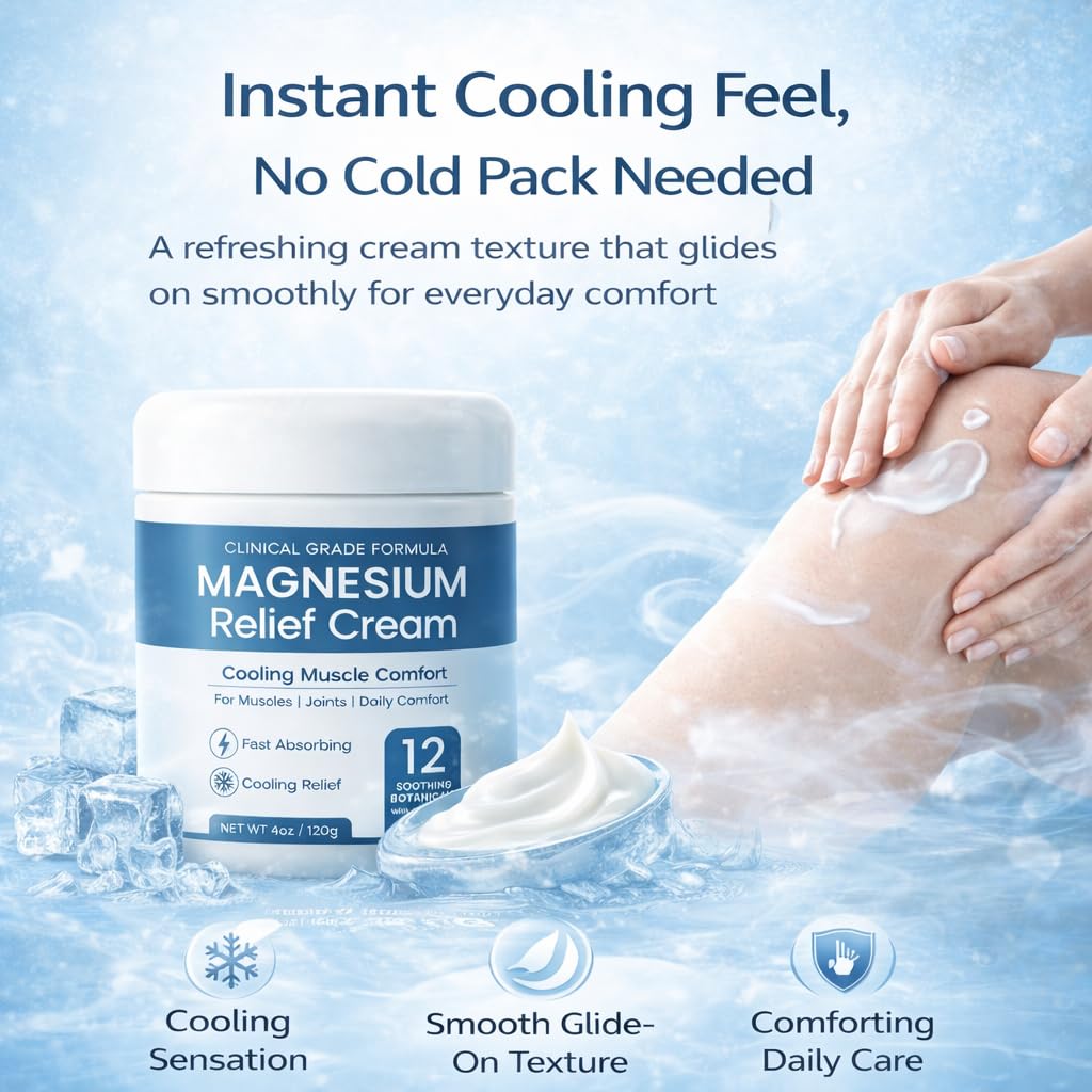 Magnesium Niacinamide Relief Cream - Magnesium Cream for Joints, Leg, Foot, 12 Ingredients for Relief, Fast Acting Cooling Formula, Lightweight, Non-greasy (1)