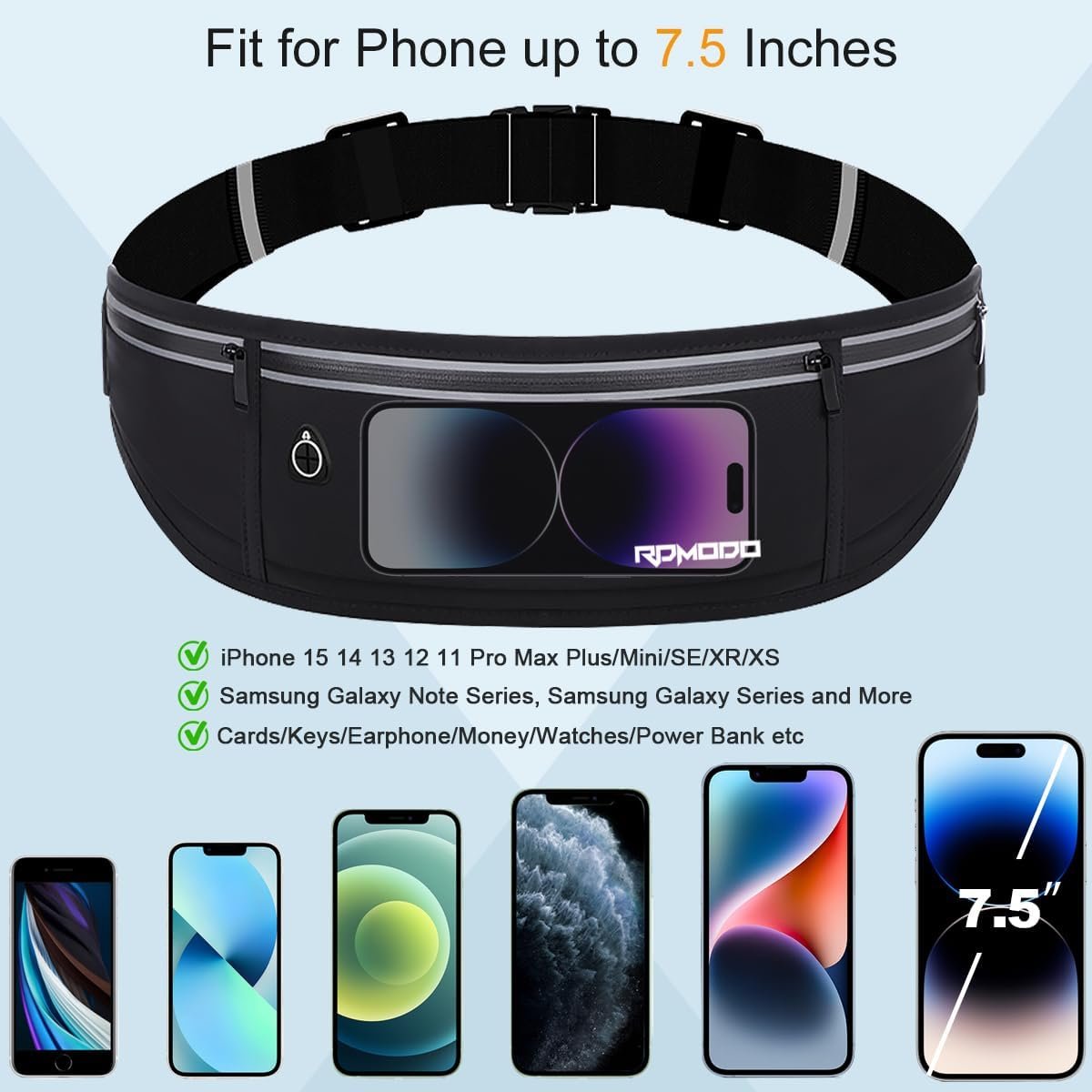 Slim Running Belt, Water Resistant Fanny Pack for Women Men, Black