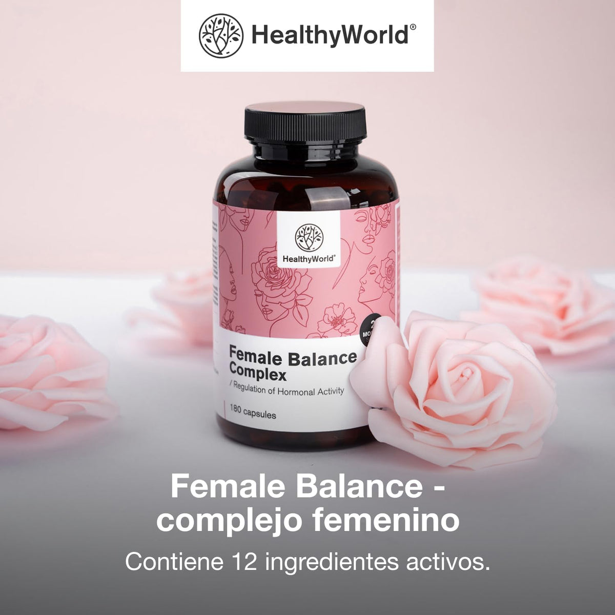 HealthyWorld Female Balance - Hormone Balance - Female Complex - Menstrual Cycle Support - 180 Vegetable Capsules - 12 Active Ingredients - With Vitamins and Minerals