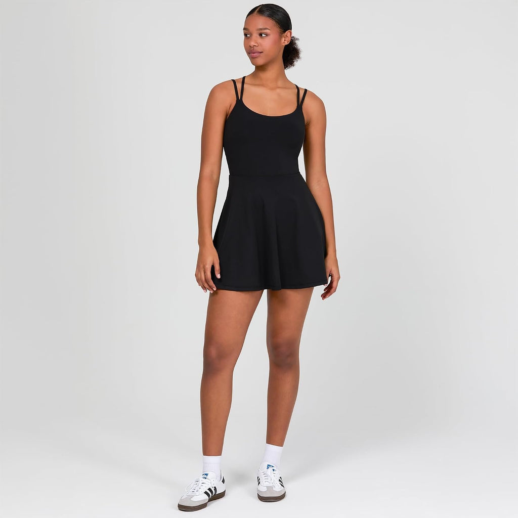 YITTY Active Women's Ultraluxe Strappy Tennis Dress with Built in Short, Athleisure, 4-Way-Stretch