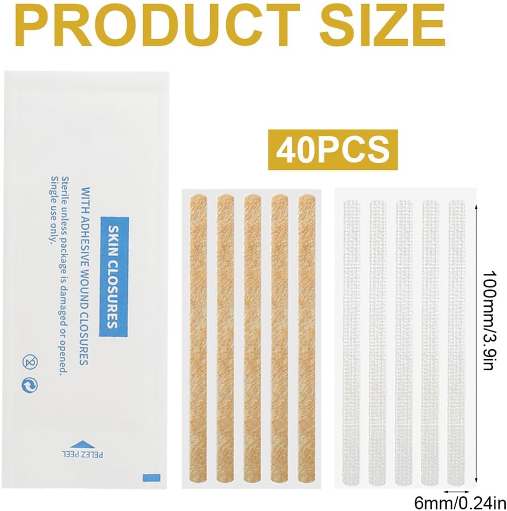 Sterile Strip 40 Strips Wound Closures 1/4" x 4" Adhesive Skin Closure for Closing Minor Cuts Wounds