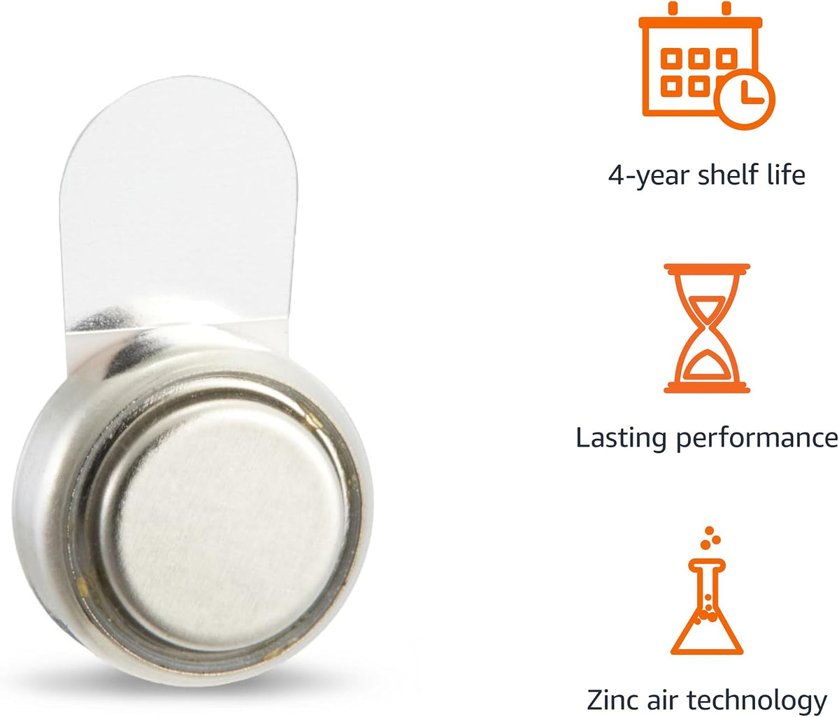 Amazon Basics 60-Pack Hearing Aid Batteries Size 312, 1.45 Volt, Zinc Air Technology, Long-Lasting, 4-Year Shelf Life, Mercury Free, Brown Tab, Child-Safe Package