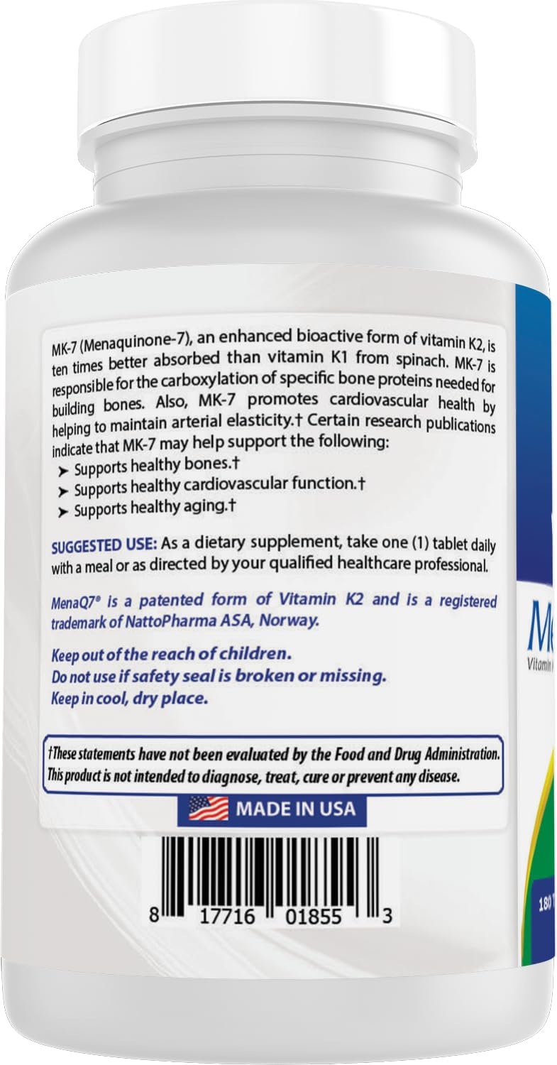 Best Naturals Vitamin K2 (MK7) with D3 Supplement Bone and Heart Health (5000 IU Vitamin D3 & 100 mcg Vitamin K2 MK7), 180 Tablets