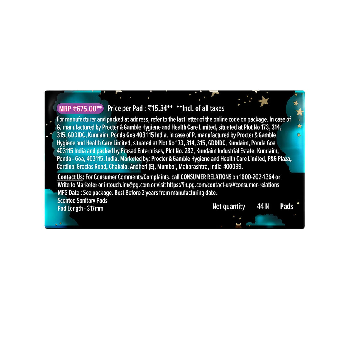 Whisper Bindazzz Nights 44 XXL Sanitary Pads, Upto 0% Leaks All Night Long, For Heavy Flow, Nearly 40% Longer with Wider Back, Active odor lock so you feel fresh, Disposable Wrapper