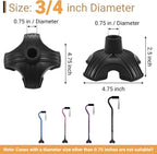 Dotday 2 Pack Cane Tips for Stability, Self Standing Cane Base Replacement | for Most Walking Canes, Walking Sticks, Folding Canes, Non-Slip Rubber Quad Cane Tip, Heavy Duty 4 Prong Rubber Cane Foot Pad