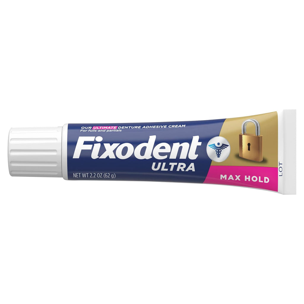 Fixodent Ultra Max Hold Denture Adhesive, White, 2.2 Oz (Pack of 2)