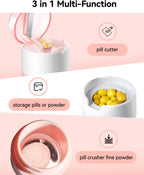 Pill Crusher Fine Powder - Cotatoc 3-in-1 Pill Crusher with Stainless Steel Grinding Pestle, Portable Pill Cutter and Crusher for Elderly and Pets (Pink)
