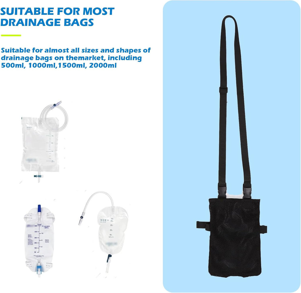 Universal Catheter Bags, Versatile Elastic Leg Catheter Holder, Urine Bags to Carry, Adjustable Shoulder Strap and Invisible Opening, Wearable and Discreet (Black)