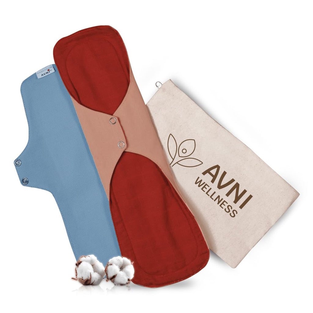 Avni Lush Reusable Cloth, Sanitary Pads for Women | 2 Pads | Superabsorbent Heavy Flow Sanitary Pads | Organic Cotton Sanitary Pad | Antimicrobial Laboratory Tested, Prevents Infections, Chemical-Free (2 pads (XL) Solid)