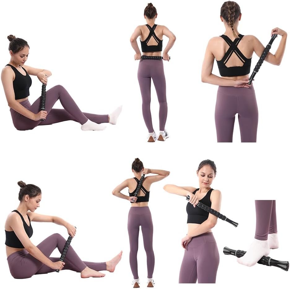 Muscle Roller Massage Roller Stick- Deep Tissue Fascia Blaster for Myofascial Pain Relief, Lymphatic Drainage & Body Sculpting, Handheld Physical Therapy & Recovery Tool (Gray Black-)