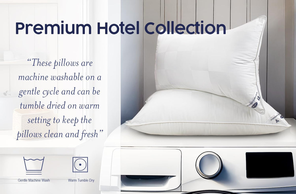 Luxury Hotel Collection Down Alternative Pillows, Standard Size, Medium or High Profile, 250 Thread Count Cotton Cover, Set of 2, White, Machine Washable, Made in Australia (Medium Profile)