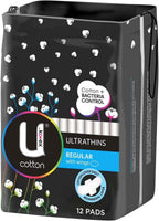 U by Kotex Cotton Ultrathin Pads Regular 12 Pack