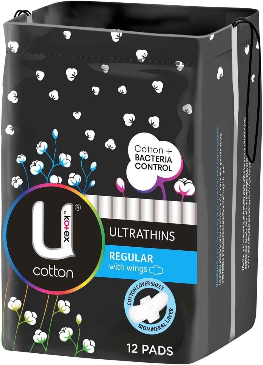 U by Kotex Cotton Ultrathin Pads Regular 12 Pack