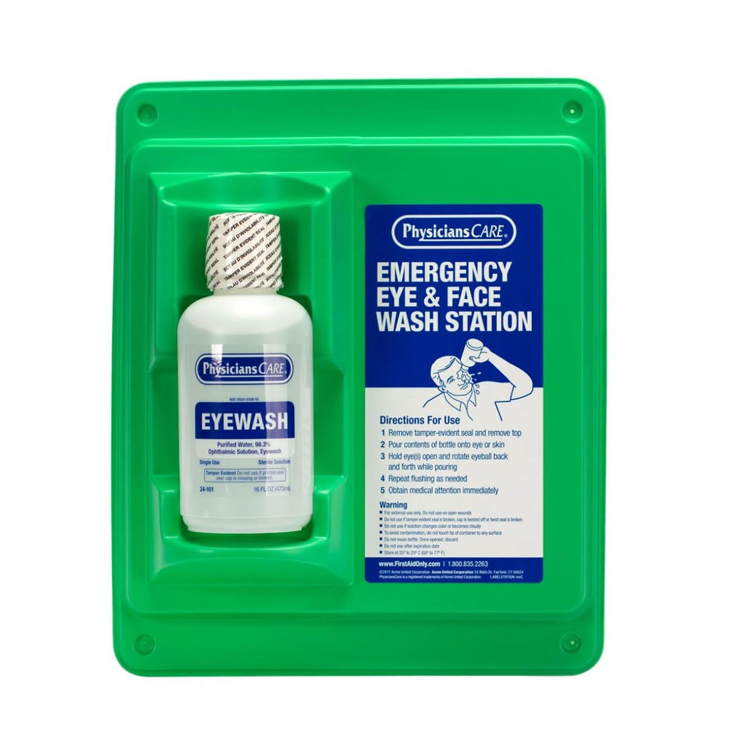 PhysiciansCare Wall-Mountable Eyewash Station with Single Bottle of Eye Wash Solution, 16 oz