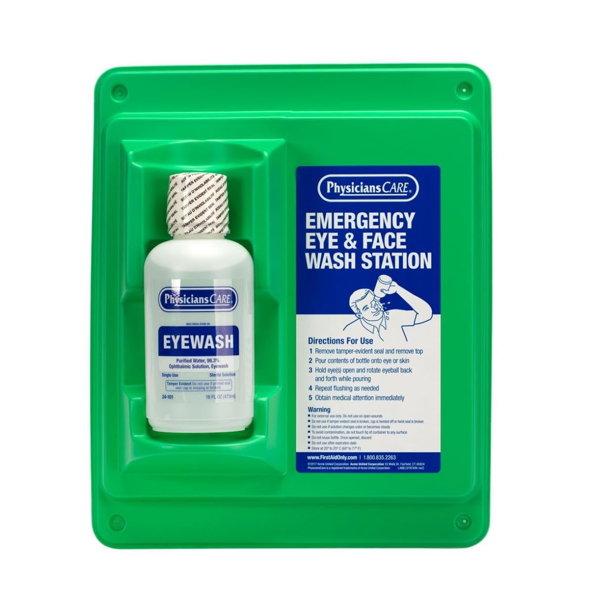 PhysiciansCare Wall-Mountable Eyewash Station with Single Bottle of Eye Wash Solution, 16 oz