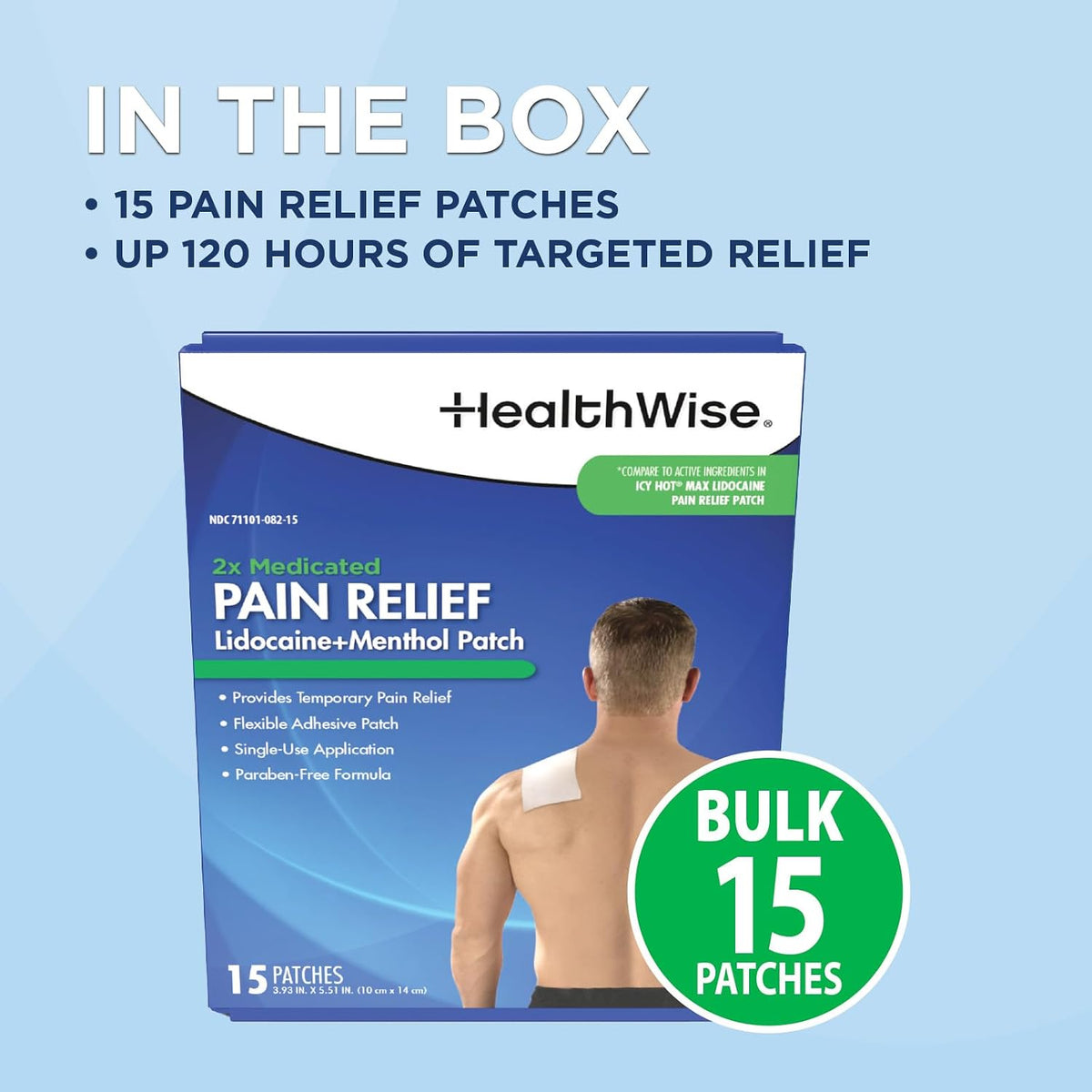 HealthWise 4% Lidocaine + 1% Menthol Pain Relief Patch, 15 Count