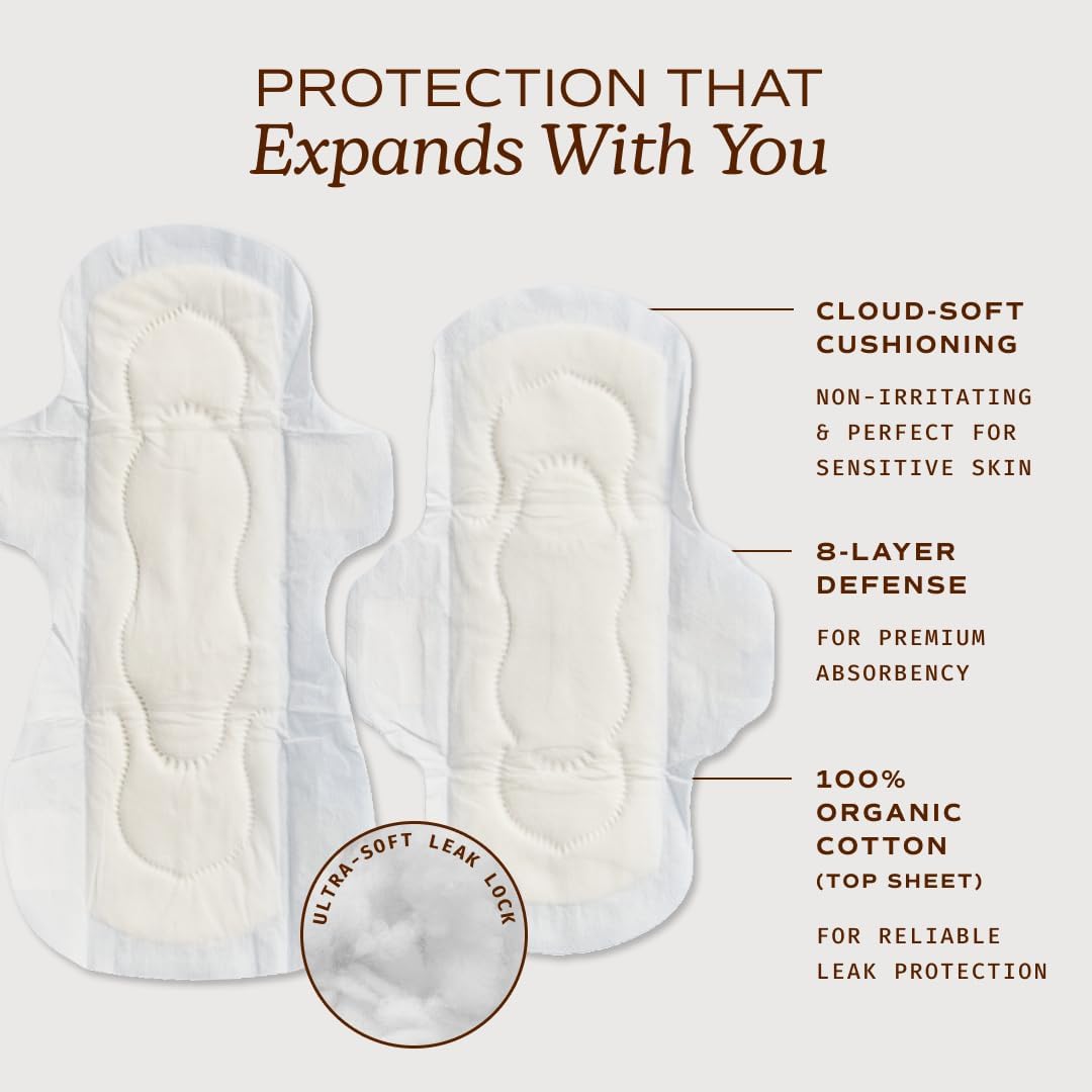 August Regular & Super Cotton Menstrual Pads, 72 (36+36) Ultra Thin Pads with Wings, Hypoallergenic Sanitary Napkins with Organic Cotton Topsheet, Compostable Wrapper, Non-Toxic, Fragrance-Free