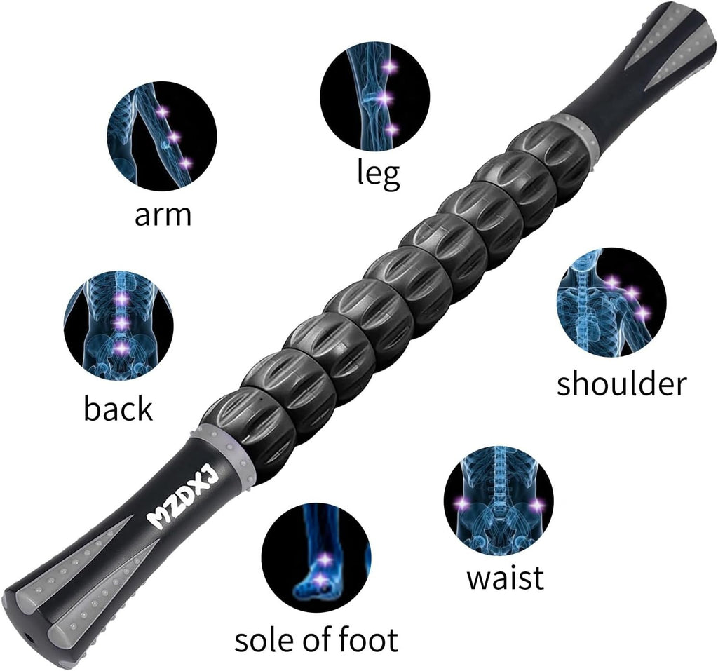 Muscle Roller Massage Roller Stick- Deep Tissue Fascia Blaster for Myofascial Pain Relief, Lymphatic Drainage & Body Sculpting, Handheld Physical Therapy & Recovery Tool (Gray Black-)