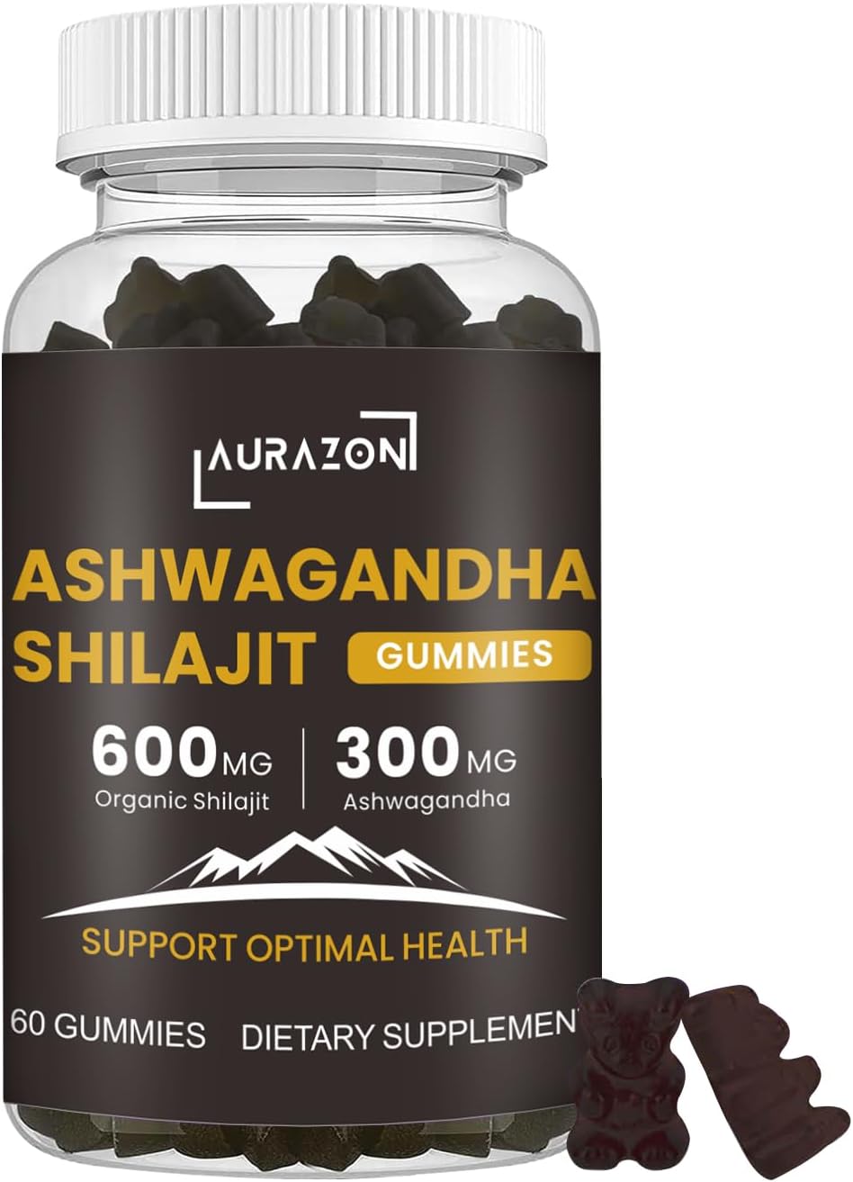 Pure Himalayan Shilajit Ashwagandha High Strength Gummies 300mg Relax, Restore & Mixed Vegan, Plant Based, Non-GMO, Gluten-Free & Gelatin Free, One Month Supply for Both Men and Women