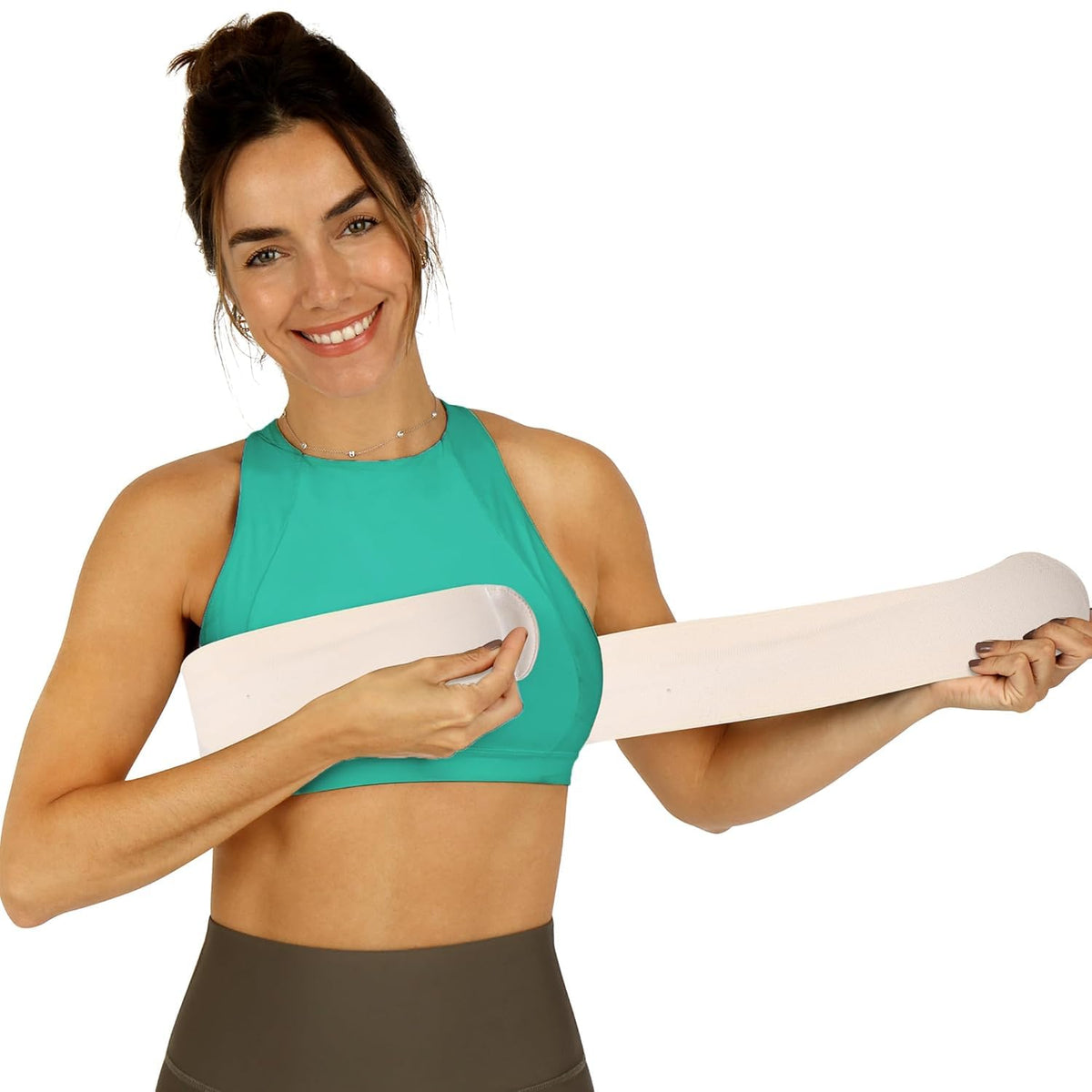 Post Op Breast Augmentation Band - Breast Implant Compression Support Wrap for Post Surgery No Bounce High Impact Stabilizer Strap for Sports Bra Alternative (Fits Most)
