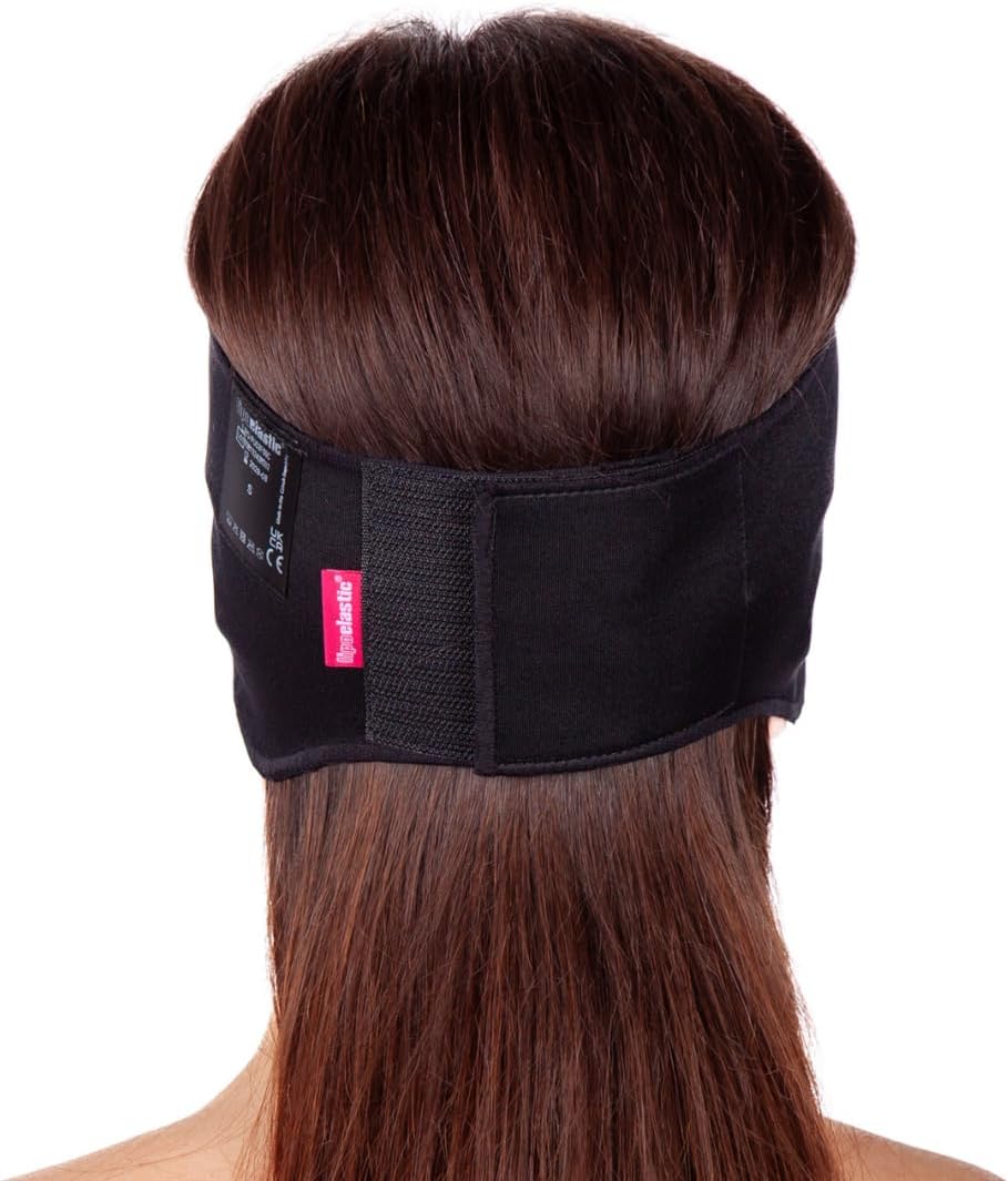 LIPOELASTIC PU 03 Unisex Post Surgery Compression Band, Self-Closing Otoplasty Headband, Comfort Ear Bandage (Black, Small)