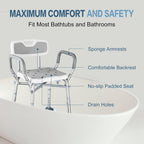 550lb Adjustable Shower Chair with Arms, Back and Suction Cup Feet | 6 height settings from13.4–18.1in, reinforced crossbars and tool-free assembly for easier setup and daily bathing.