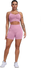 CHRLEISURE Workout Shorts Sets for Women, High Waisted Gym Butt Lifting Scrunch Butt Seamless Shorts