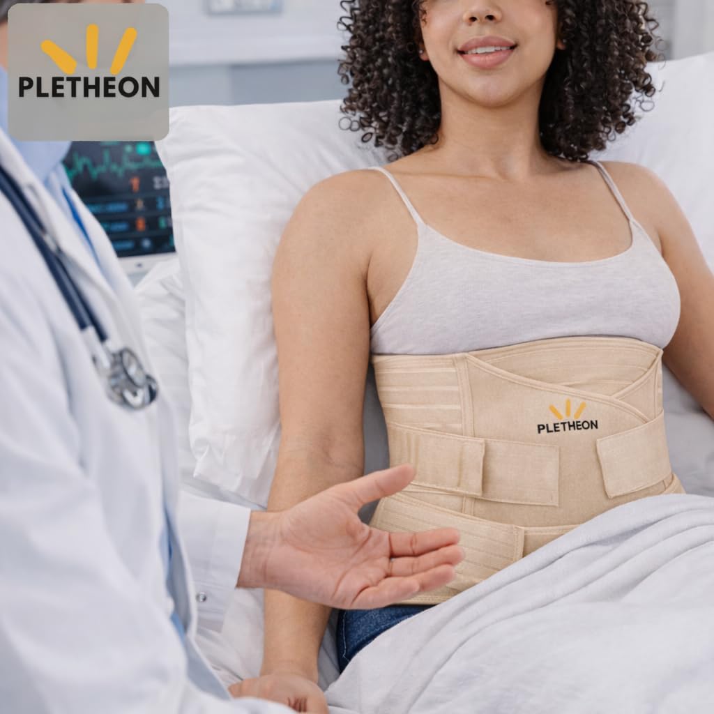PLETHEON 3-in-1 Post Pregnancy Abdominal Belt for Women – Post Delivery Belly, Waist & Pelvis Support Wrap | Postpartum Tummy Compression Shapewear | Free Size 30–46 Inch | Beige