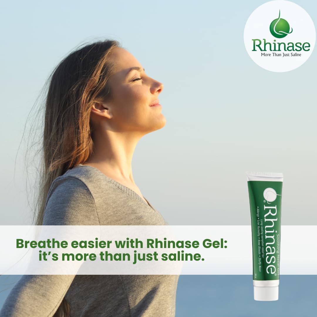 Rhinase Allergy Relief Lubricating Nasal Gel – Dual Salt, Steroid-Free Formula for Moisture & Comfort | Ideal for Swimmers & CPAP or Oxygen Therapy Users | Safe for Children | 1 oz