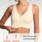 Lemef Zip Front Sports Bras, Post Surgery Compression Wirefree Racerback Bras for Women
