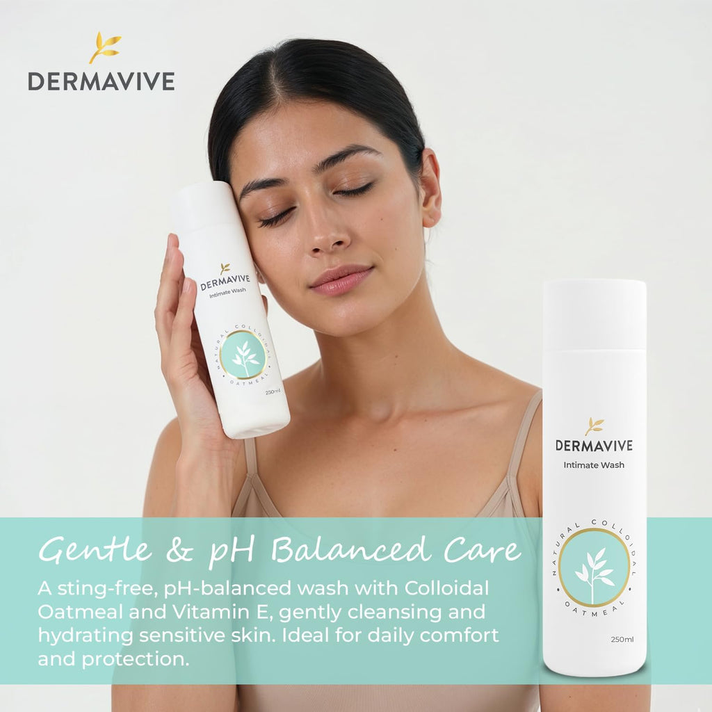 Dermavive Intimate Wash, Gentle Feminine Cleanser for Women, Soap-Free pH-Balanced Hygiene Wash, Dermatologist Tested, Odor Control, Daily Use, 250ml (8.45 fl oz)