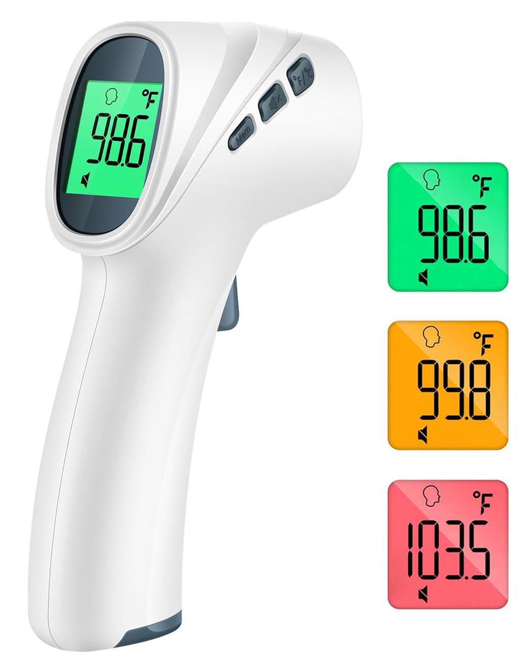 Forehead Thermometer for Adults and Kids, Non Contact, 1s Result (Gray) | 3-Color Fever Alarm, 35 Memory Recalls, 2-in-1 Mode, Silent Mode, Large & Clear Backlit Display, FSA Eligible, Easy to use