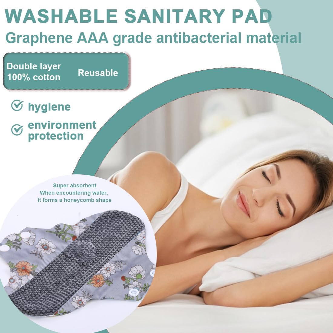 3 Pieces Reusable Sanitary Pads, Antibacterial Panty Liners, Washable Night Pads for Abundant Menstrual Flow