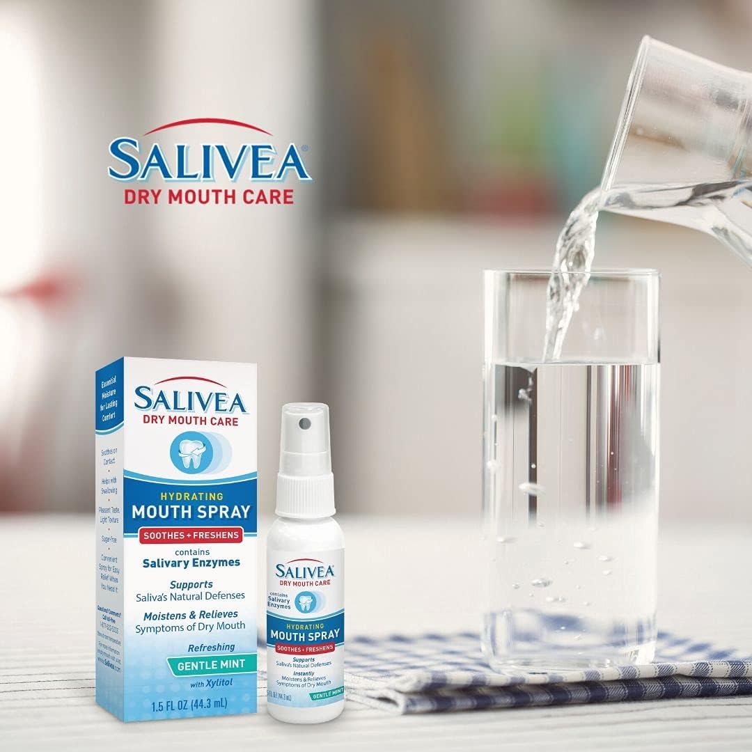 SALIVEA Soothing Dry Mouth Spray for Adults 250 Pumps Mint 1.5 oz Pack of 1 | Moisturizing saliva substitute with natural salivary enzymes aids daily oral care, mild formula for kids and adults