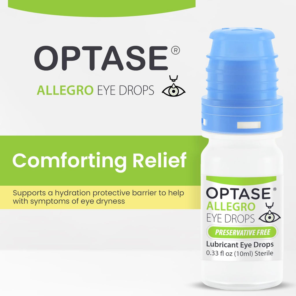 Optase® Allegro Lubricant Eye Drops, 0.33 fl oz | Preservative Free Lubricant Eye Drops - Artificial Tears for Environmental Irritants - Contact Lens Compatible - 300 Doses