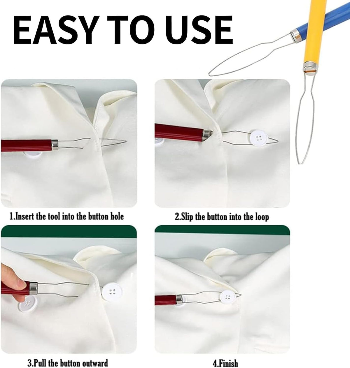 2 Pcs Button Hook Dressing Aid with Comfort Grip Handle - One Hand Button Helper for Arthritis, Seniors & Independent Living (Random Colors)