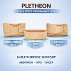 PLETHEON 3-in-1 Post Pregnancy Abdominal Belt for Women – Post Delivery Belly, Waist & Pelvis Support Wrap | Postpartum Tummy Compression Shapewear | Free Size 30–46 Inch | Beige