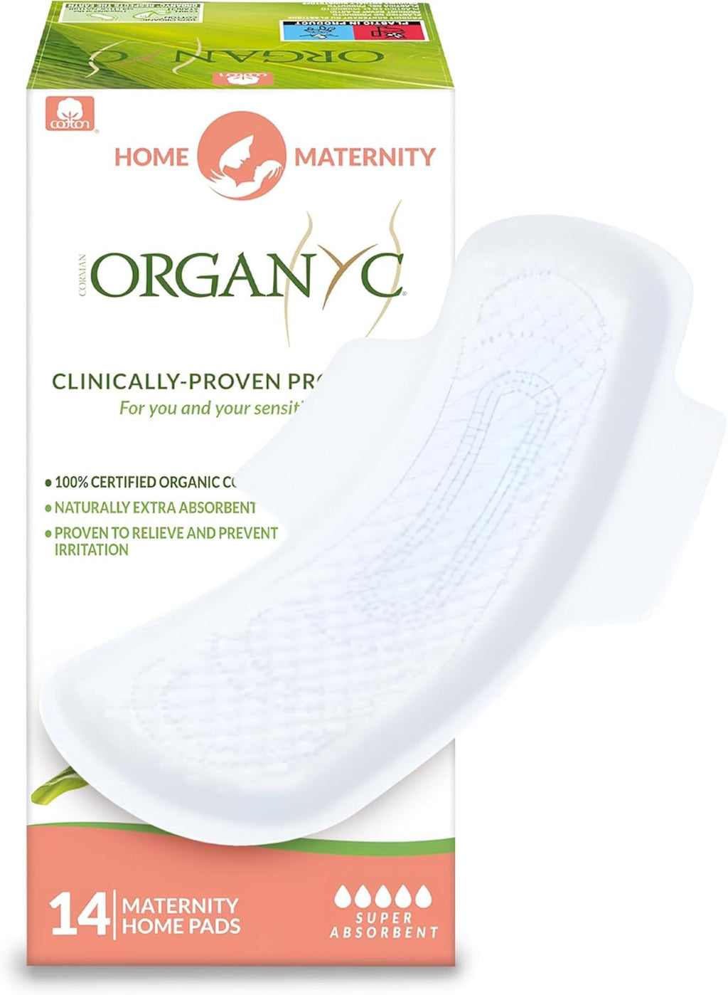 ORGANYC - Large and comfortable postpartum pads for medium flow days, 100% certified organic cotton