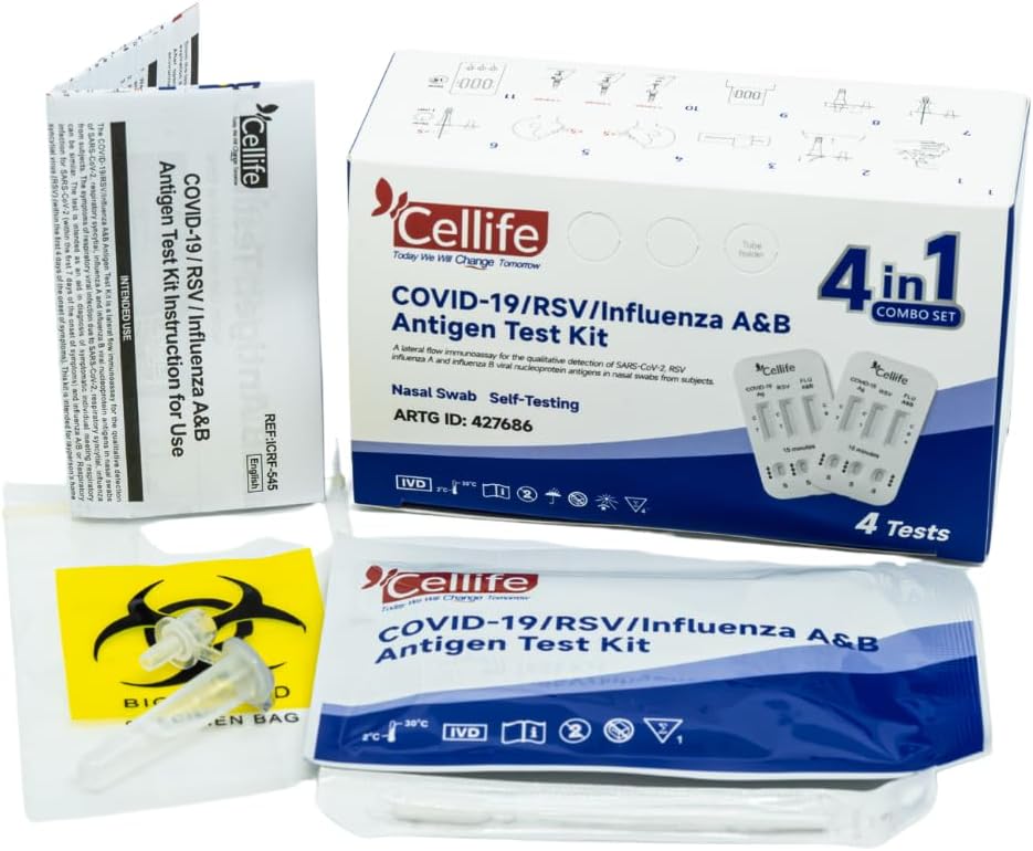 Rapid Antigen Test (RAT) 4 in 1 Kit - Tests for COVID-19, RSV, Flu/Influenza A&B (4 pack)