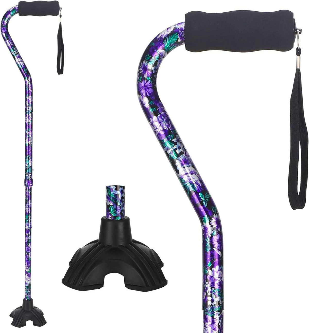 Floral Canes for Women Folding Cane for Stability with Non-Slip Base, Adjustable Walking Cane for Seniors - Lightweight Collapsible Walking Sticks with T & Offset Handle