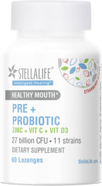 StellaLife Oral Prebiotic & Probiotic Lozenges for Teeth and Gums – 27B CFU, 11 Strains, Dental Probiotic for Bad Breath, Immune Support with VIT C, D3 & Zinc (Strawberry Flavor) 60 Day