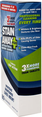 Stain Away Plus Antibacterial Denture Cleanser, 3X More Powerful Than Tablets, Whitens Dentures Like New, 5 Minute Fast Action, Clean Mint Taste, 80 Cleanings, 8.1 oz (Pack of 2)