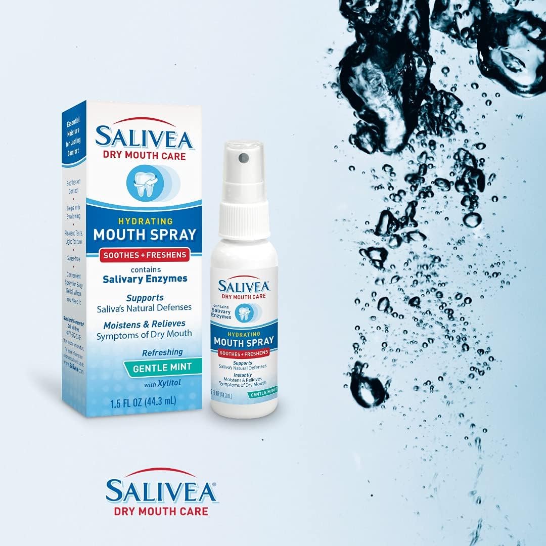 SALIVEA Soothing Dry Mouth Spray for Adults 250 Pumps Mint 1.5 oz Pack of 1 | Moisturizing saliva substitute with natural salivary enzymes aids daily oral care, mild formula for kids and adults