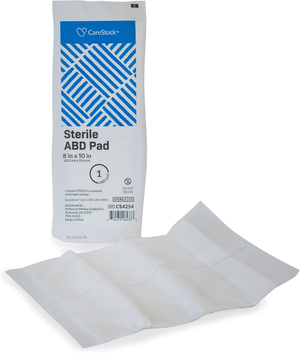 CareStock Abdominal Pads 8x10 in [48-Pack] Sterile ABD Pads, Extra Absorbent, Individually Wrapped, Wound Care First Aid, 24 Count, Pack of 2