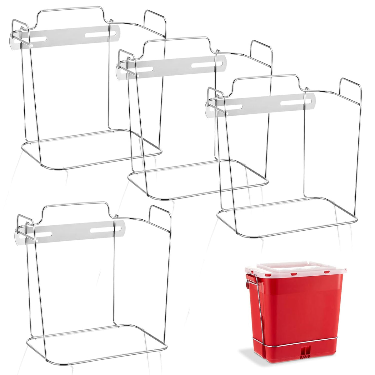 Shimeyao 4 Pcs Wall Cart Sharps Bracket for 2 Gallon Sharps Container Wall Mount Cart Mounting, 10 x 7.5 x 6.5 Inch (Silver)